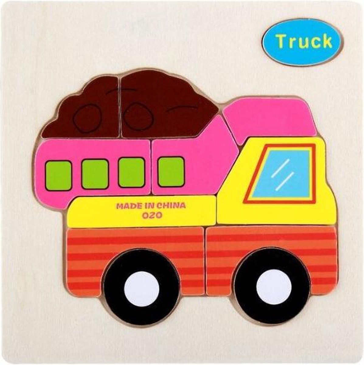 Baby speelgoed | Houten puzzel | Vrachtwagen Puzzel | Peuter puzzel | 12 delig